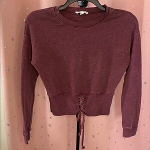 American Eagle Maroon Lace-Up Sweatshirt
